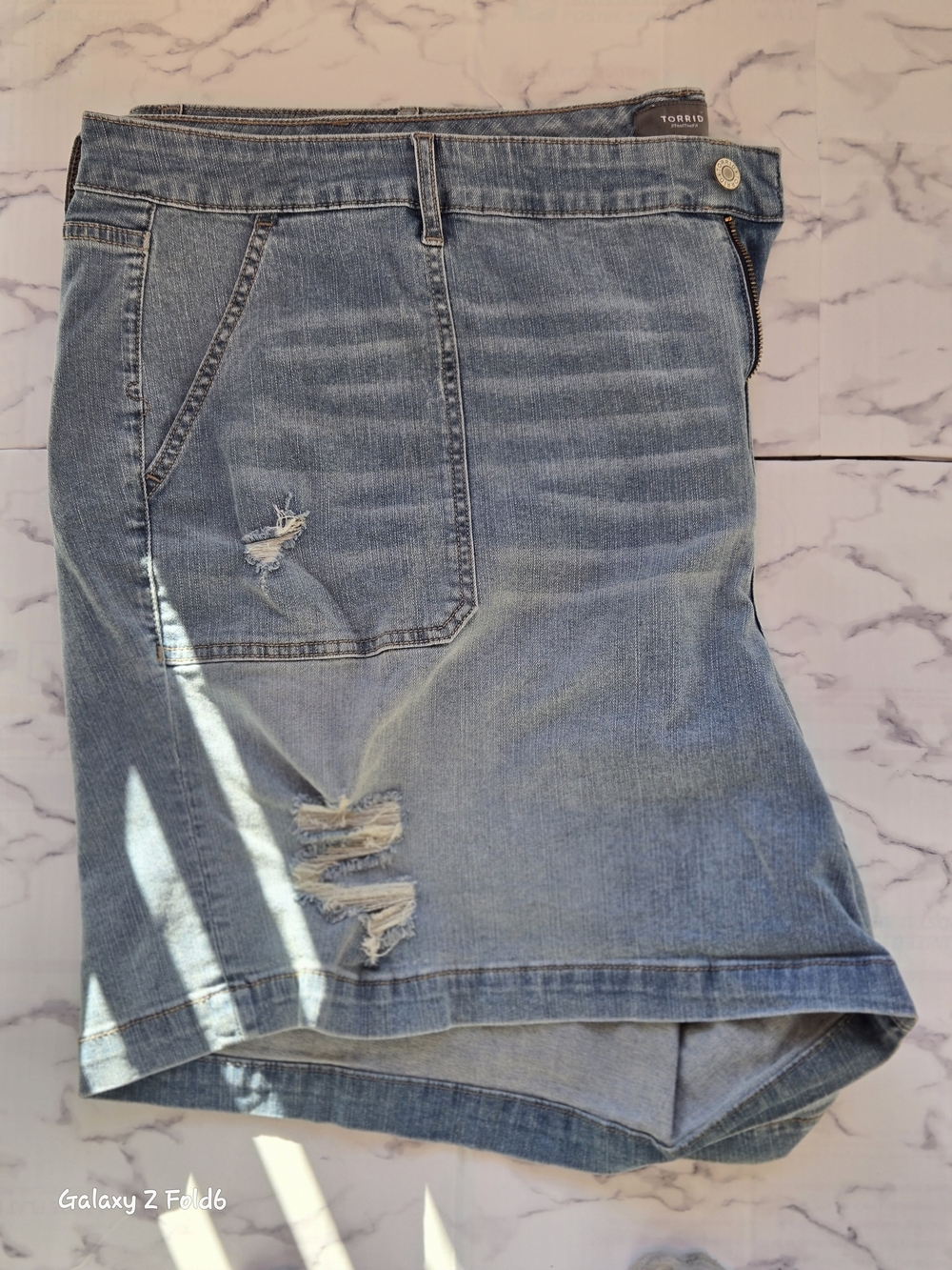 torrid Light Blue Distressed Denim Shorts